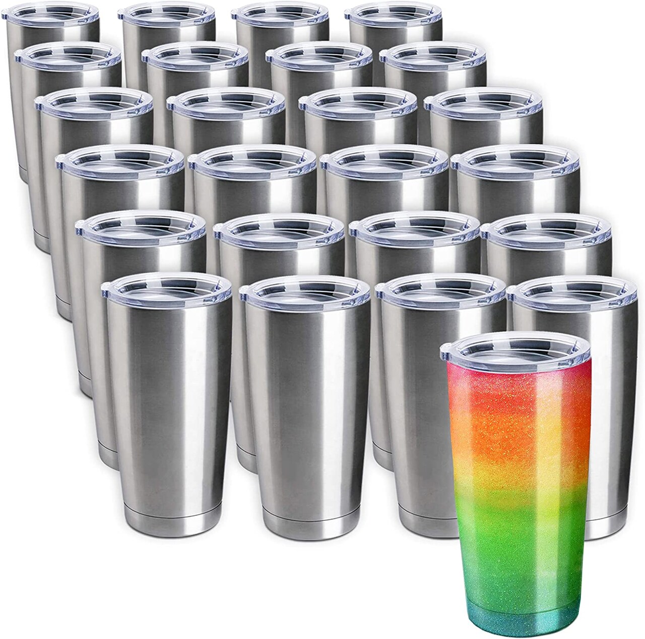 Pixiss Stainless Steel Tumblers Bulk 25-Pack 20oz Double Wall Vacuum  Insulated